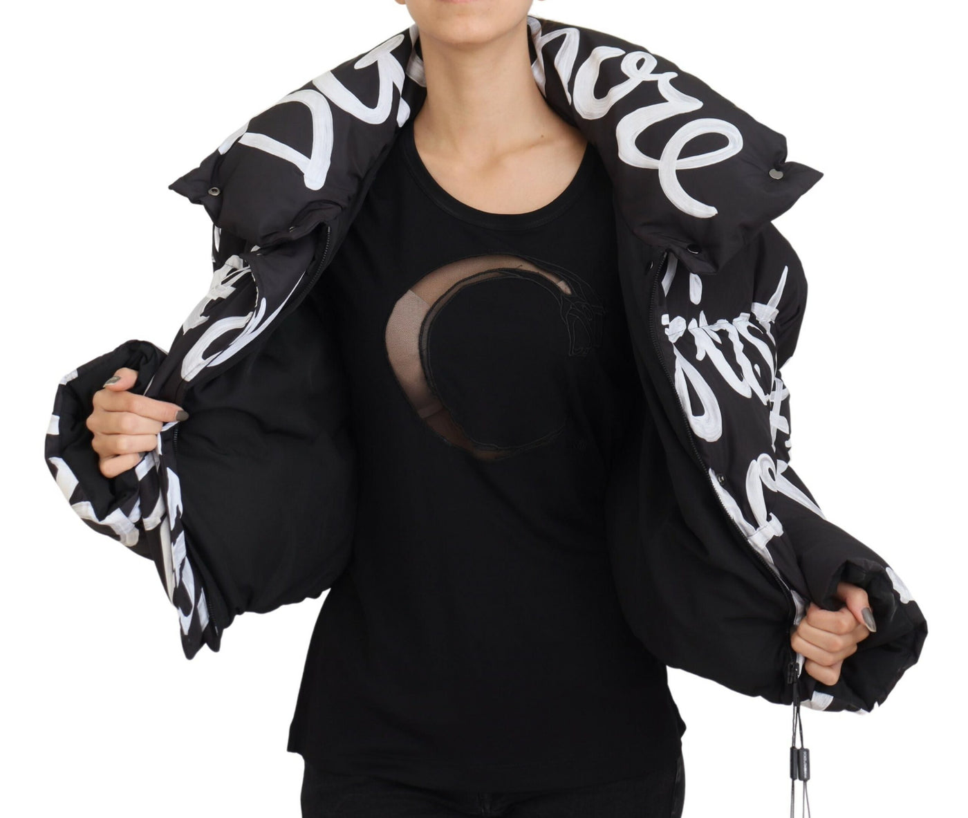 Black AMORE Printed Blouson Polyester Jacket