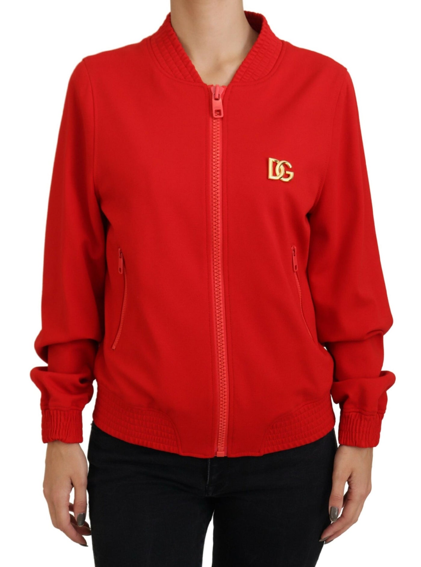 Red Viscose Full Zip DG Logo Blouson Sweater