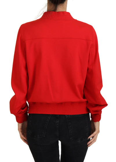 Red Viscose Full Zip DG Logo Blouson Sweater