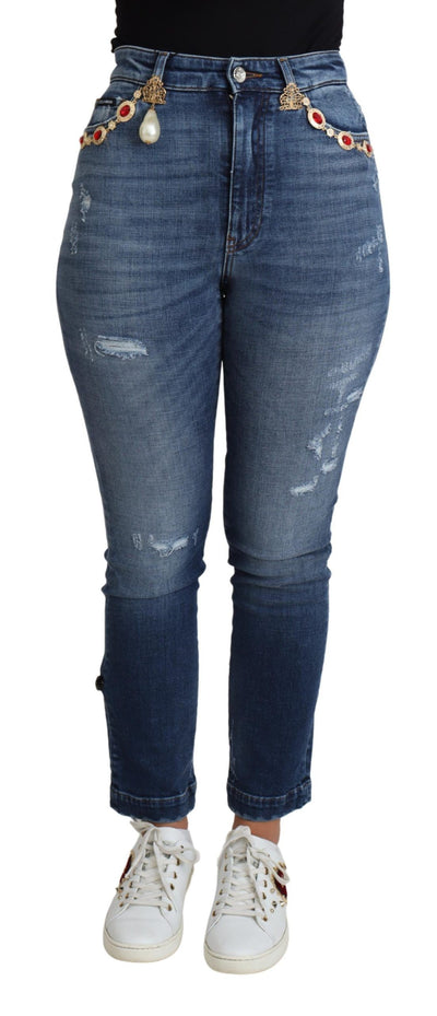 Blue Embellished Skinny Trouser Cotton Jeans