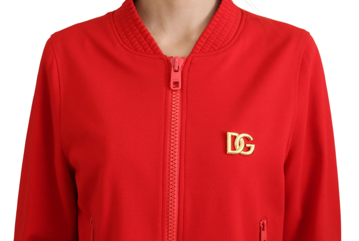 Red Viscose Full Zip DG Logo Blouson Sweater