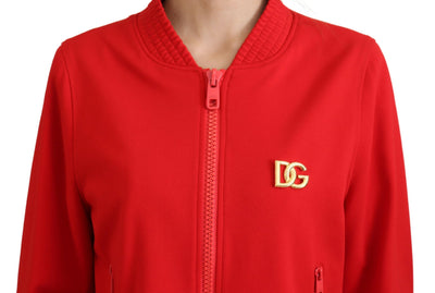 Red Viscose Full Zip DG Logo Blouson Sweater