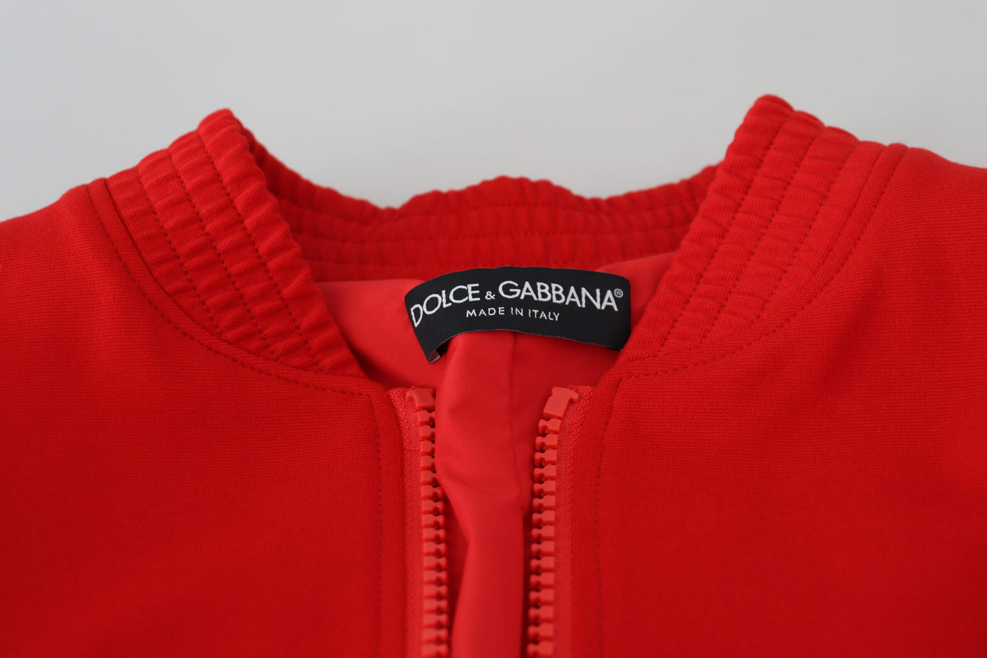 Red Viscose Full Zip DG Logo Blouson Sweater