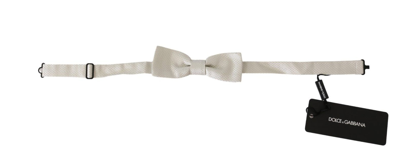 White Textured Mens Necktie Papillon 100% Silk Bow Tie