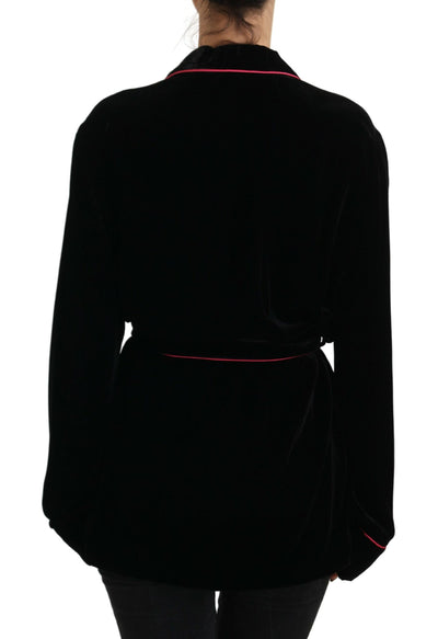 Black Button Belted Blazer Viscose Jacket