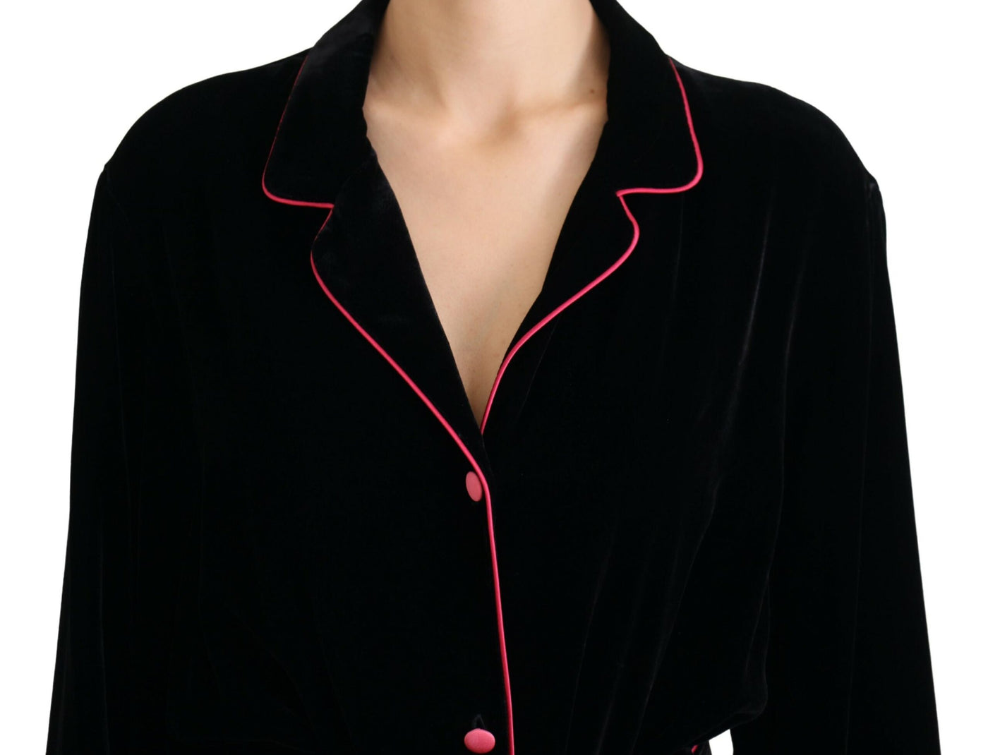 Black Button Belted Blazer Viscose Jacket