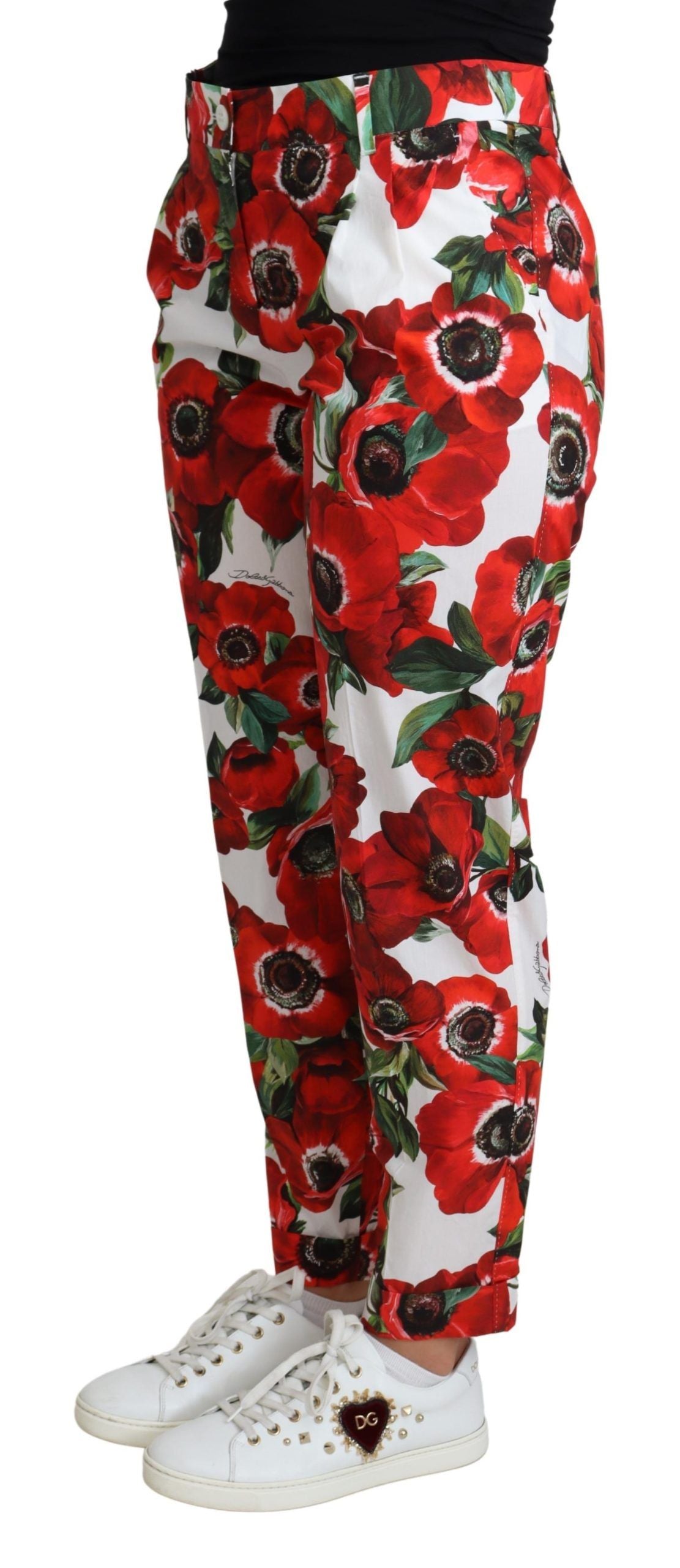 White Anemone Print Tapered Cotton Trouser Pant