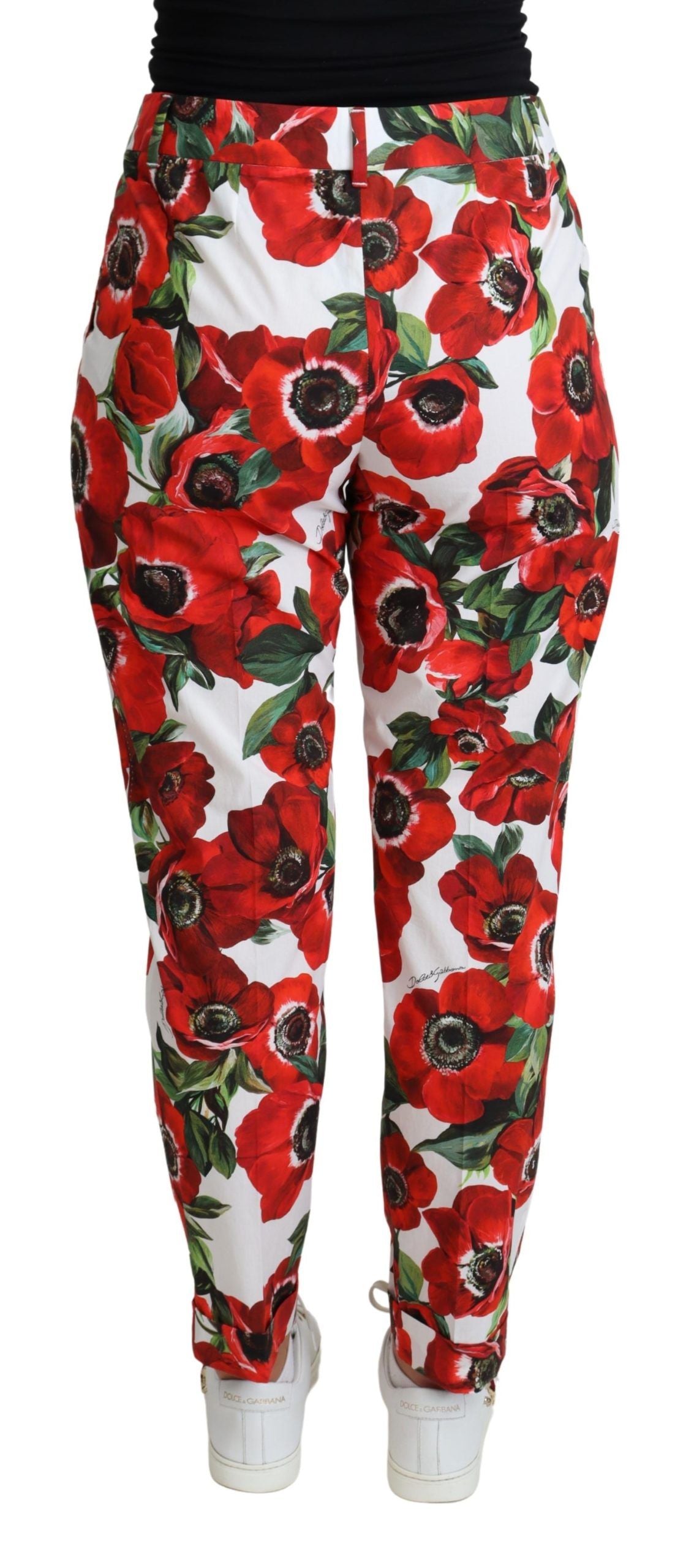 White Anemone Print Tapered Cotton Trouser Pant