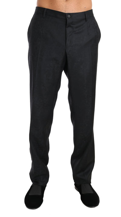 Gray Cotton Patterned Formal Trousers