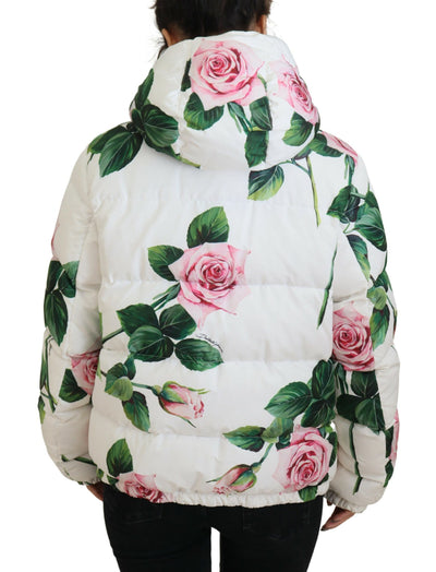 White Roses Print Polyester Full Zip Jacket