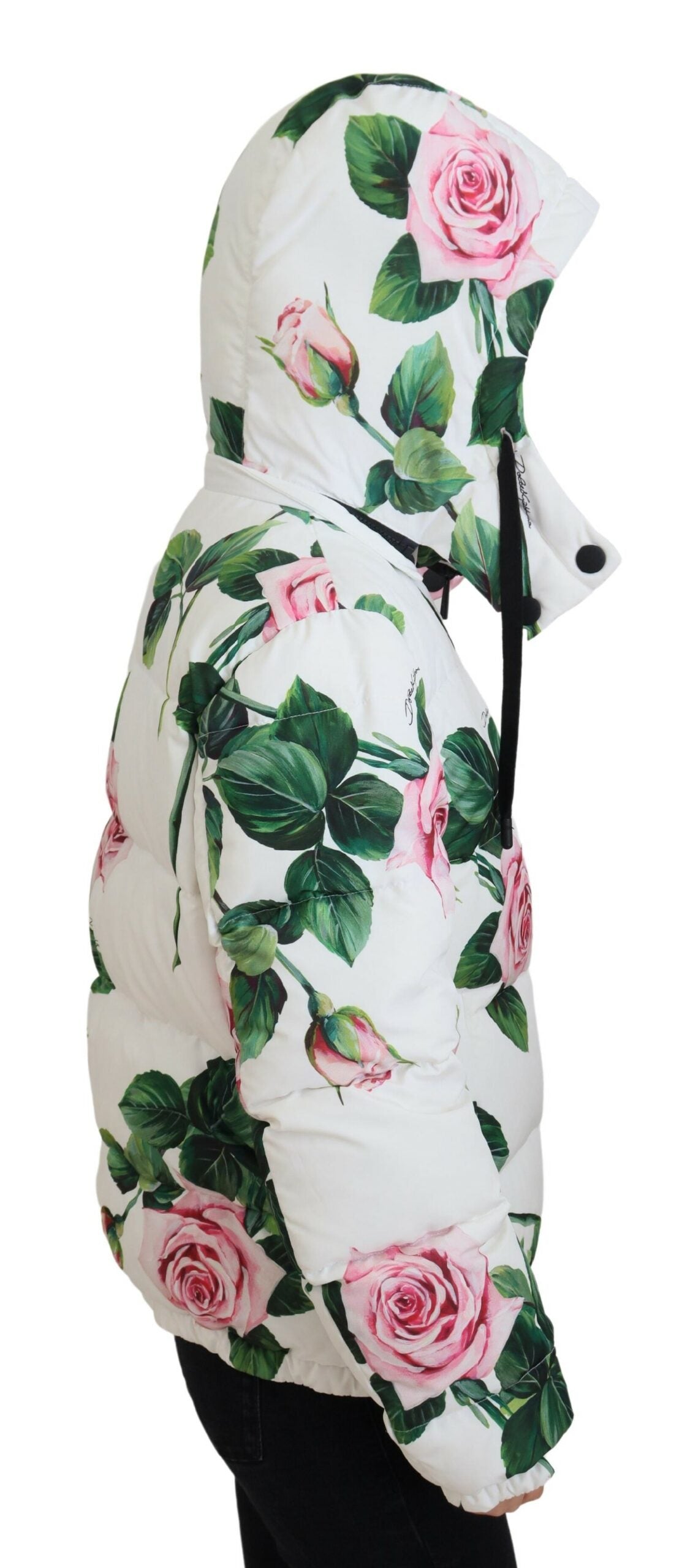 White Roses Print Polyester Full Zip Jacket