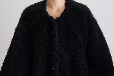 Black Cashmere Blend Faux Fur Coat Jacket