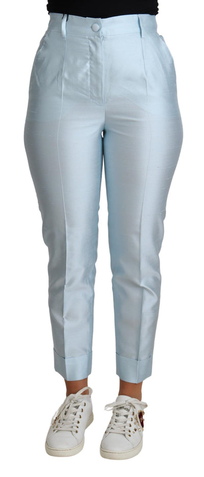 Light Blue Silk Cropped Tapered Trouser Pants