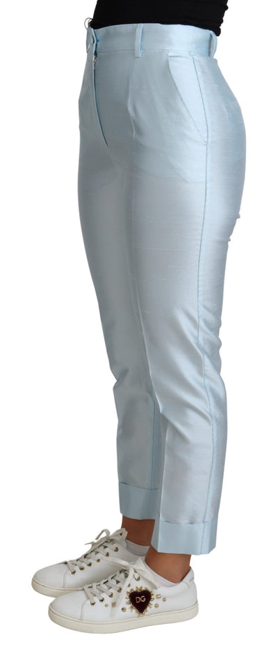 Light Blue Silk Cropped Tapered Trouser Pants