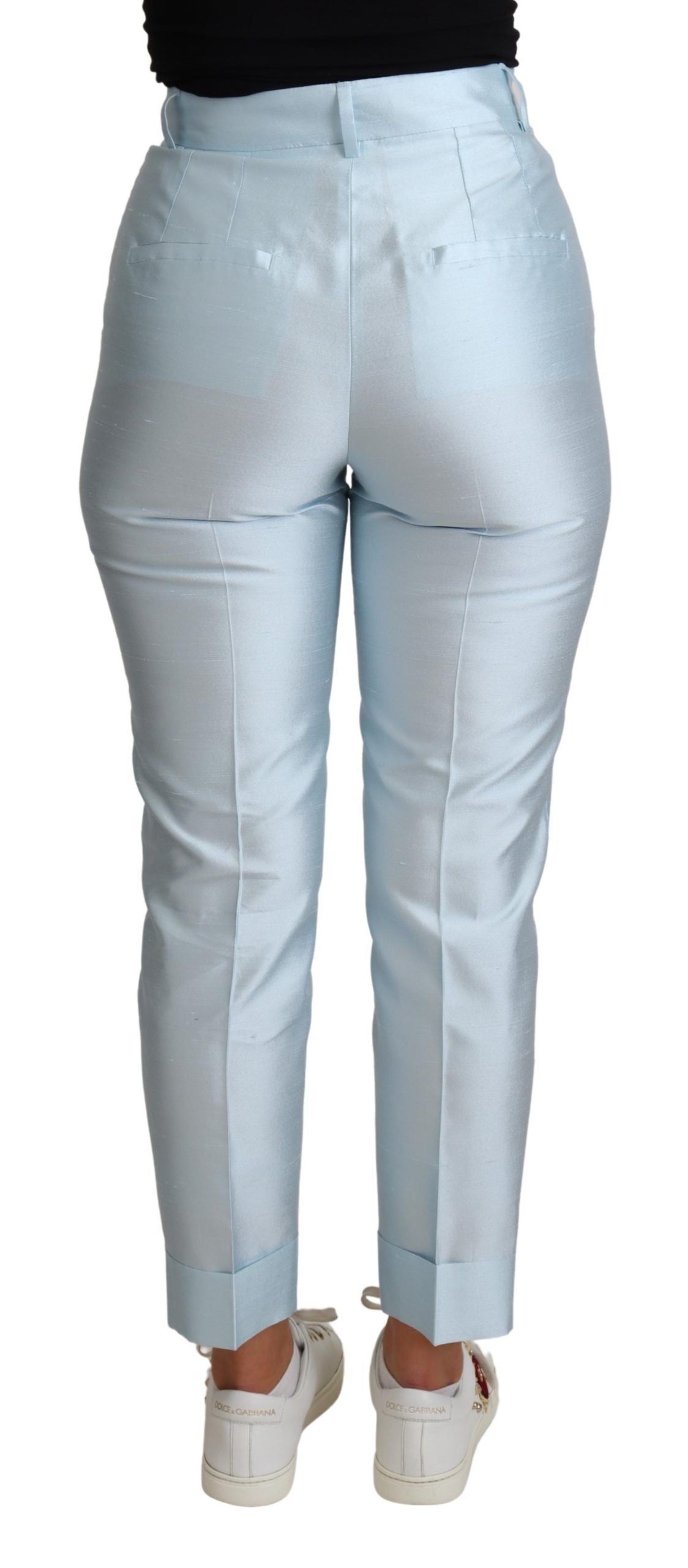 Light Blue Silk Cropped Tapered Trouser Pants