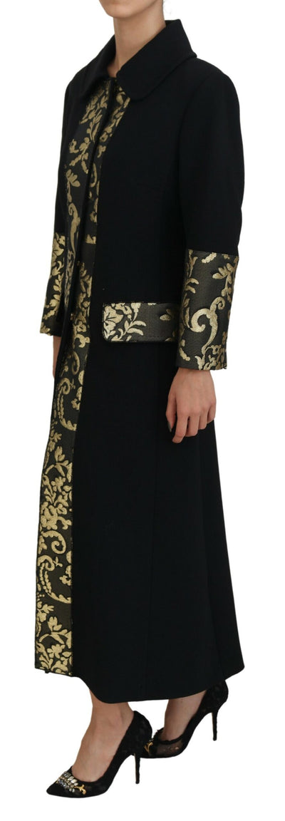 Black Gold Jacquard Long Trench Coat Jacket