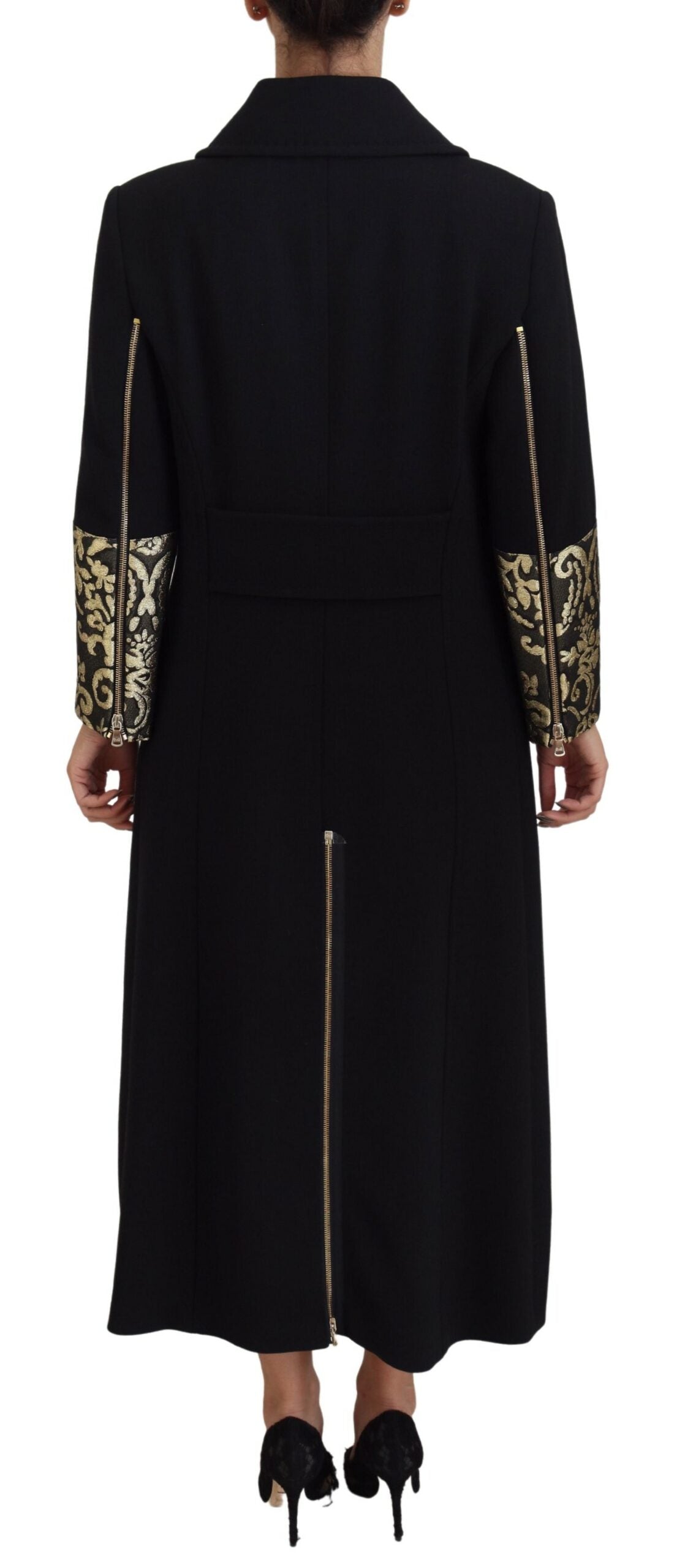 Black Gold Jacquard Long Trench Coat Jacket