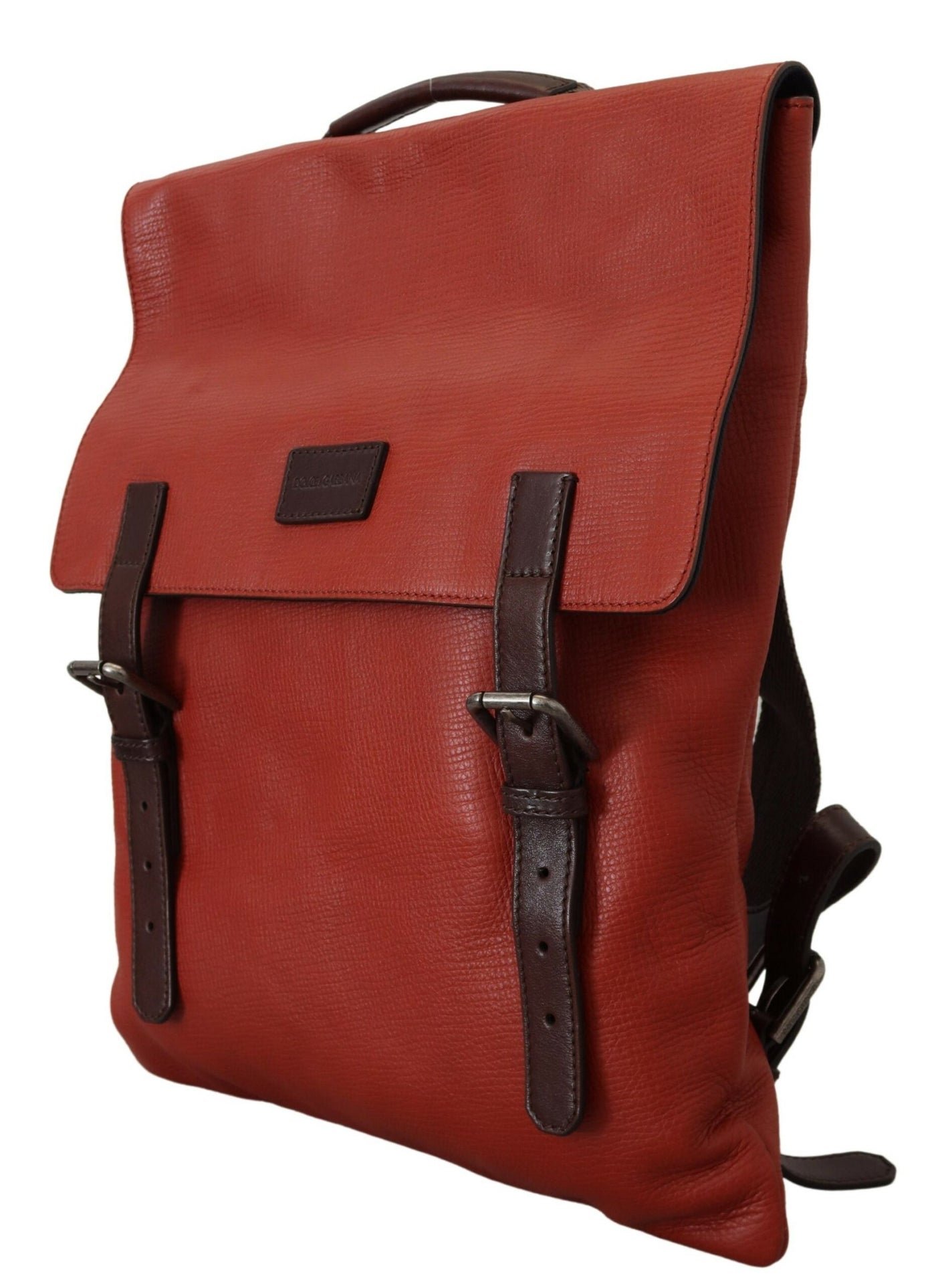 Orange Leather Logo Plaque Men Backpack Bag