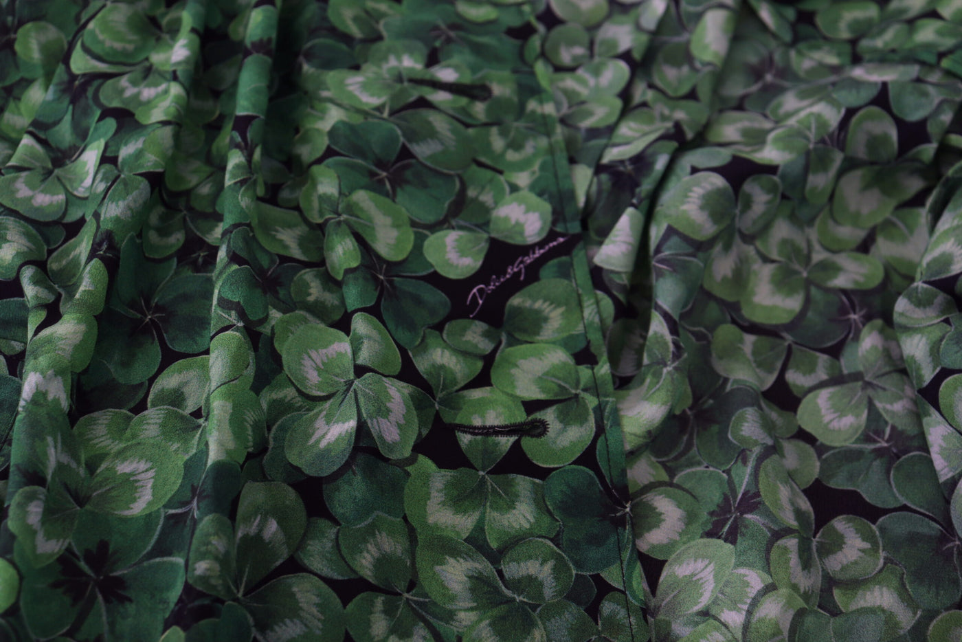 Green Leaves Print Silk Trench Coat Jacket