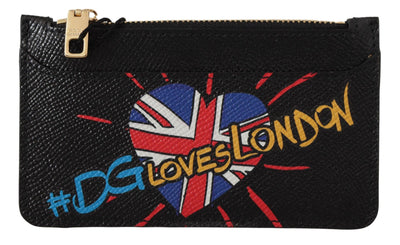 Black Leather #DGLovesLondon Women Cardholder Coin Case  Wallet