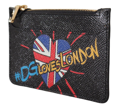 Black Leather #DGLovesLondon Women Cardholder Coin Case  Wallet