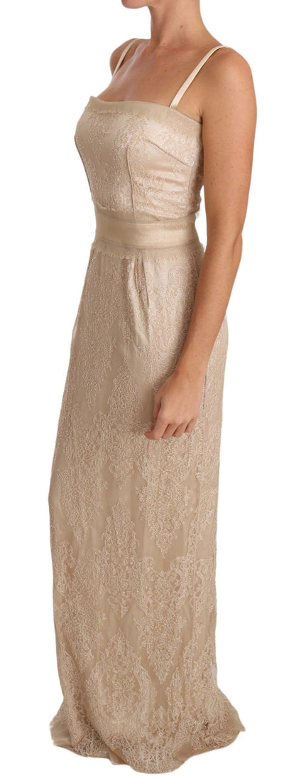 Beige Lace Spaghetti Strap Sheath Dress