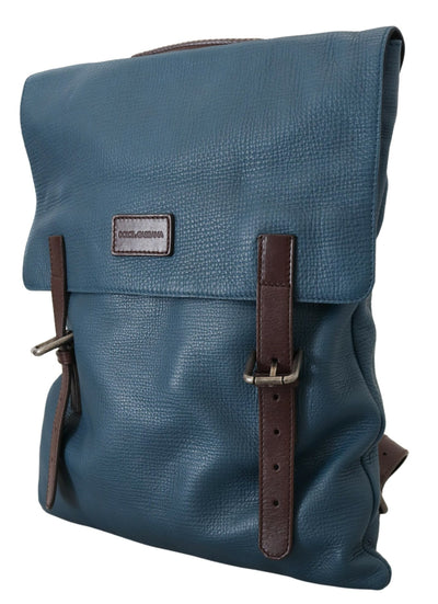 Blue Calfskin Leather Logo Plaque Men Backpack Bag