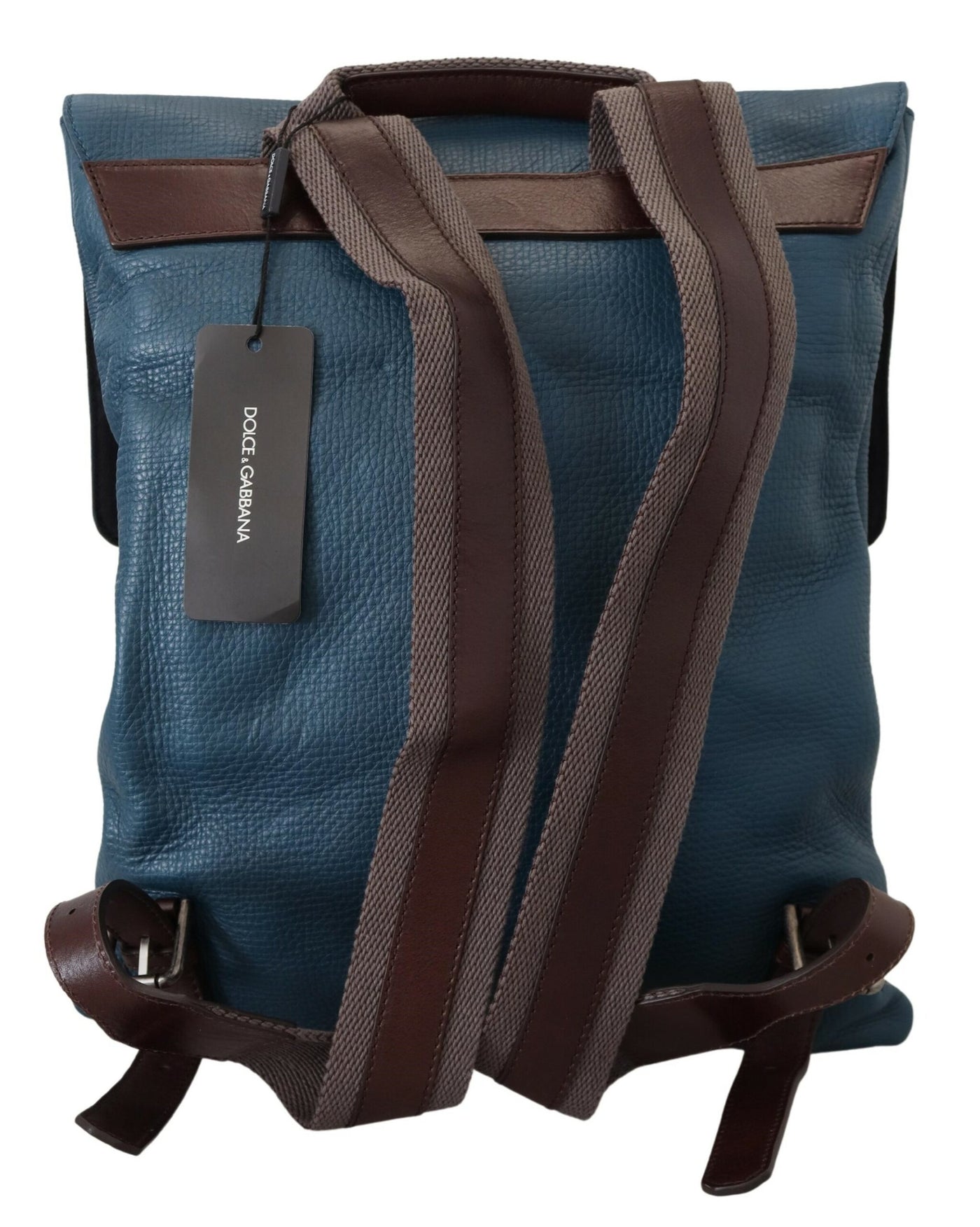 Blue Calfskin Leather Logo Plaque Men Backpack Bag