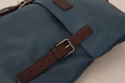 Blue Calfskin Leather Logo Plaque Men Backpack Bag