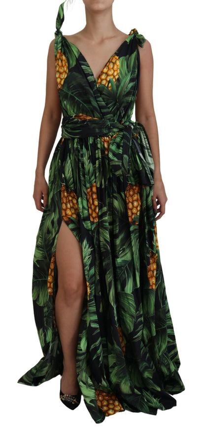 Multicolor Pineapple Cotton Vneck Maxi Dress