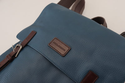 Blue Calfskin Leather Logo Plaque Men Backpack Bag