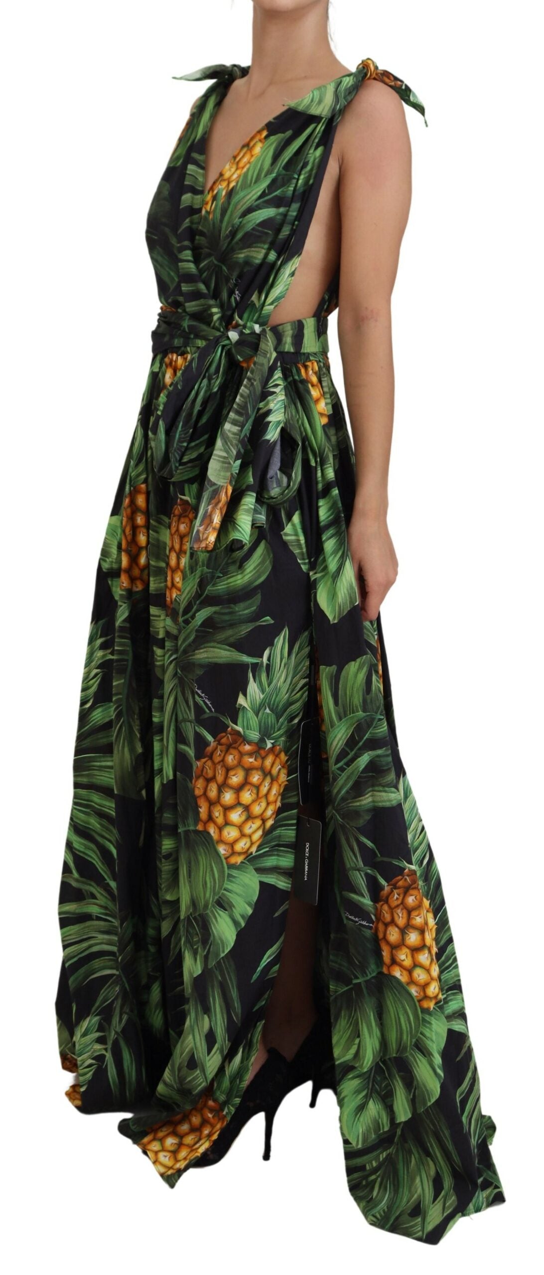 Multicolor Pineapple Cotton Vneck Maxi Dress