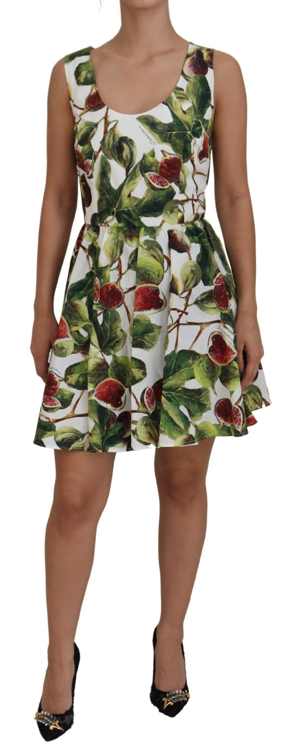 White Fig Print A-line Sleeveless Mini Dress