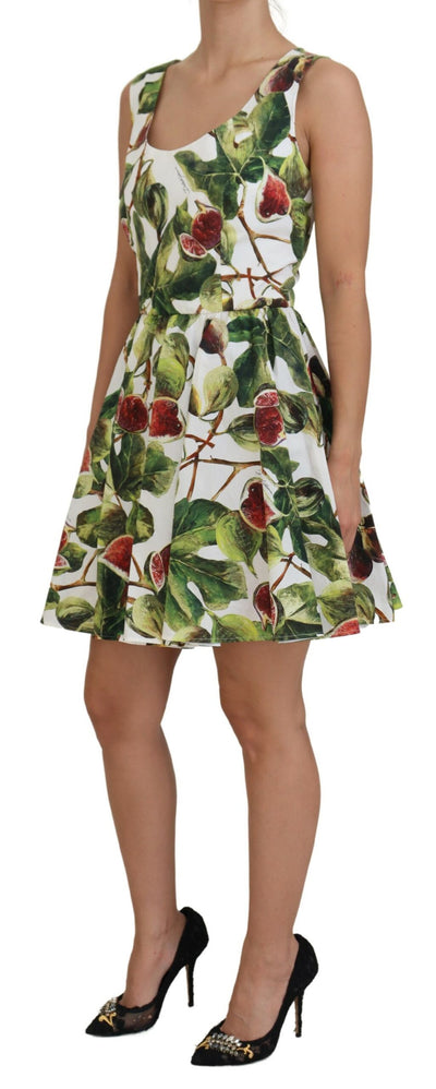 White Fig Print A-line Sleeveless Mini Dress