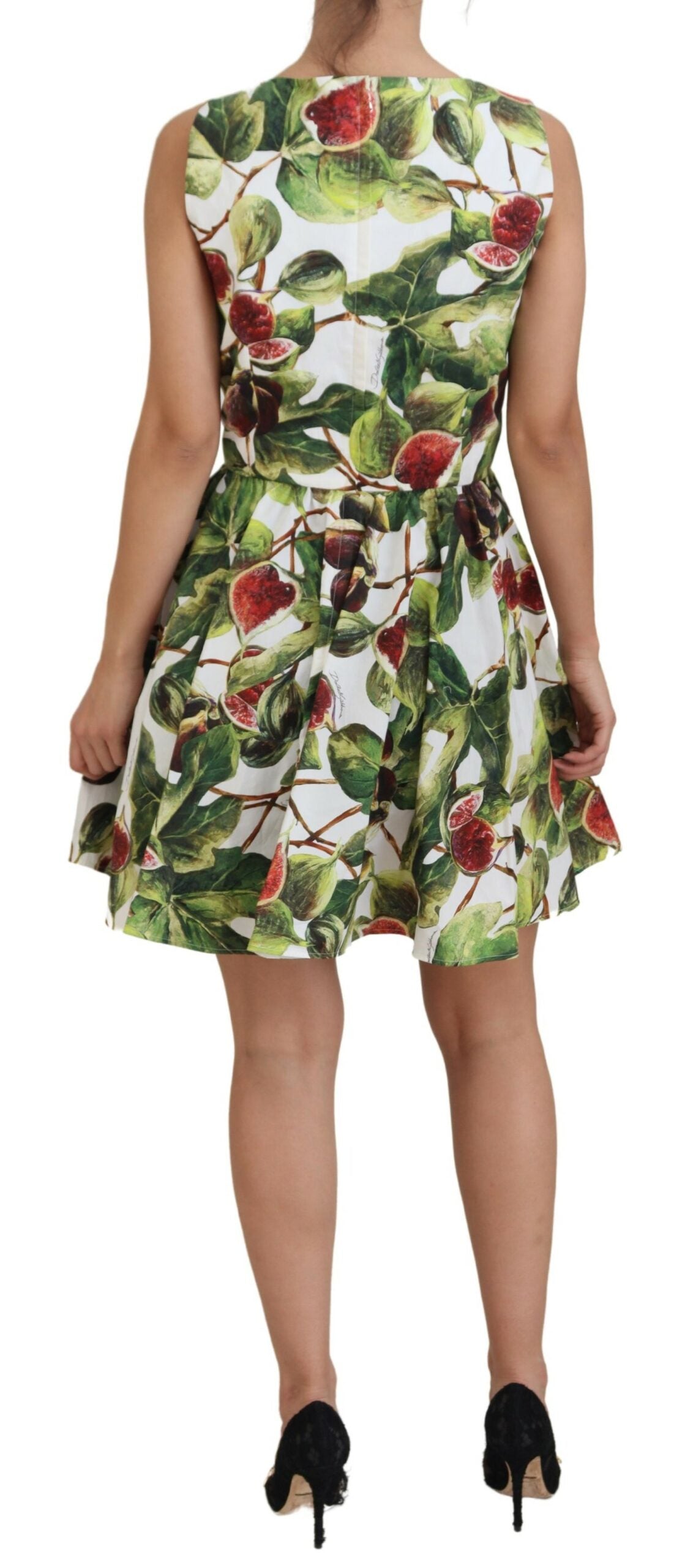 White Fig Print A-line Sleeveless Mini Dress