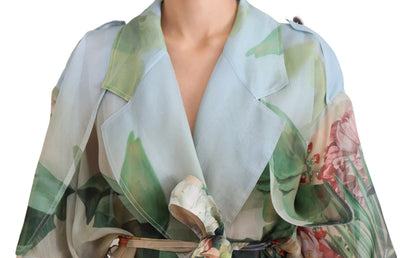 Multicolor Forest Silk Trench Coat Jacket