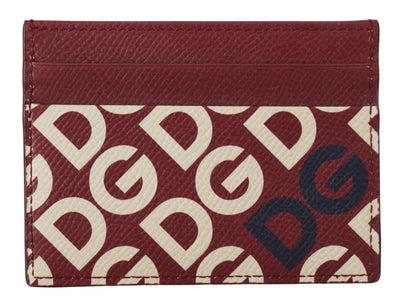 Red Leather Dauphine Logo Mania Mens Cardholder Case Wallet