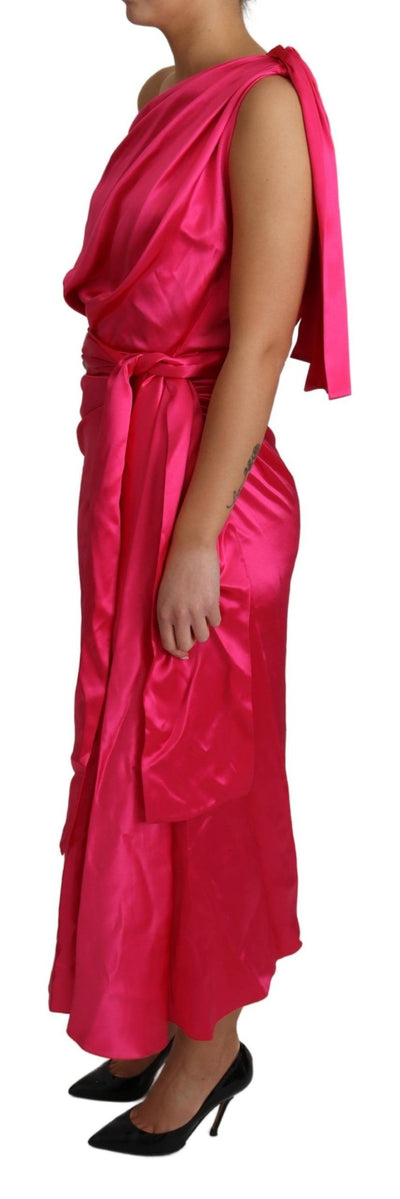 Dress Pink Fitted Cut One Shoulder Midi Dress