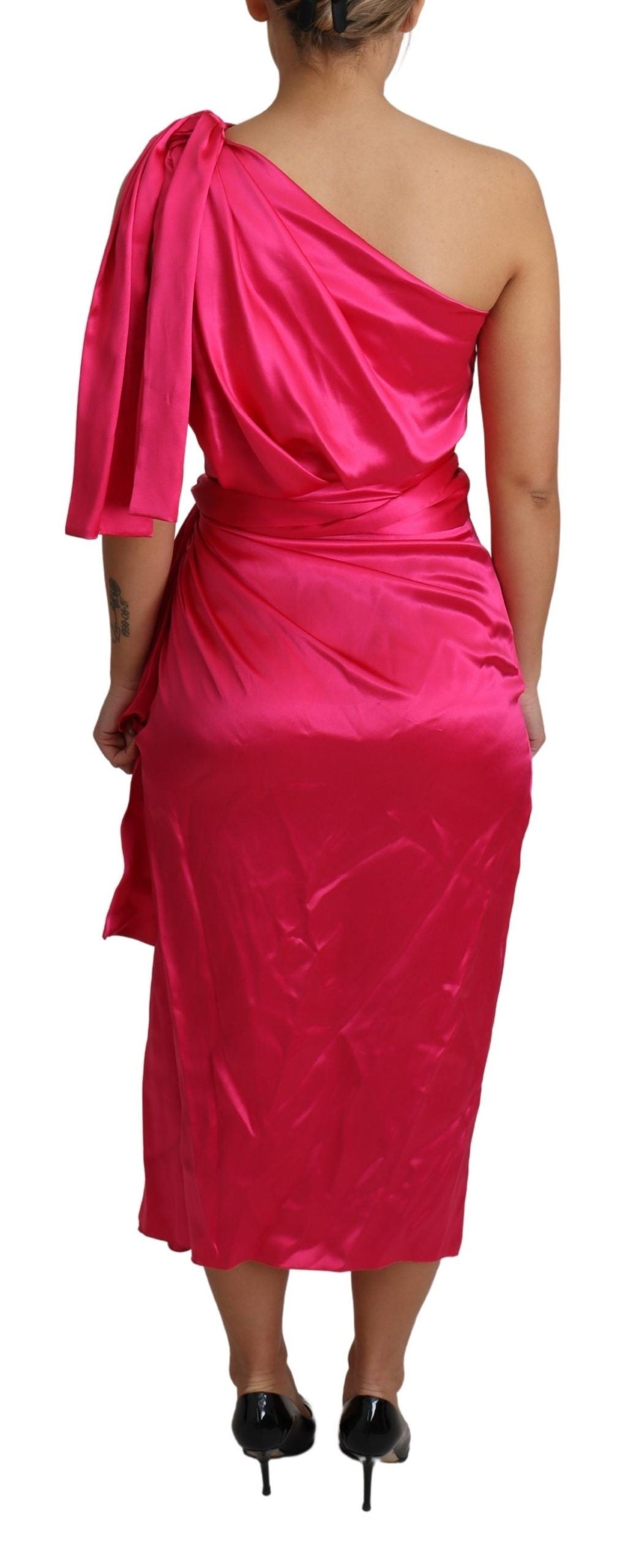 Dress Pink Fitted Cut One Shoulder Midi Dress