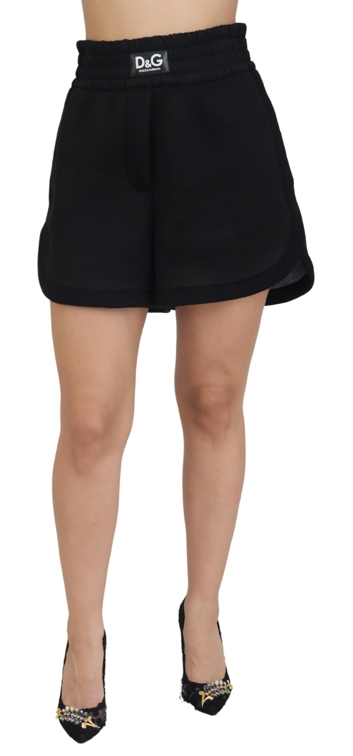 Black Perforated Polyester Bermuda Shorts