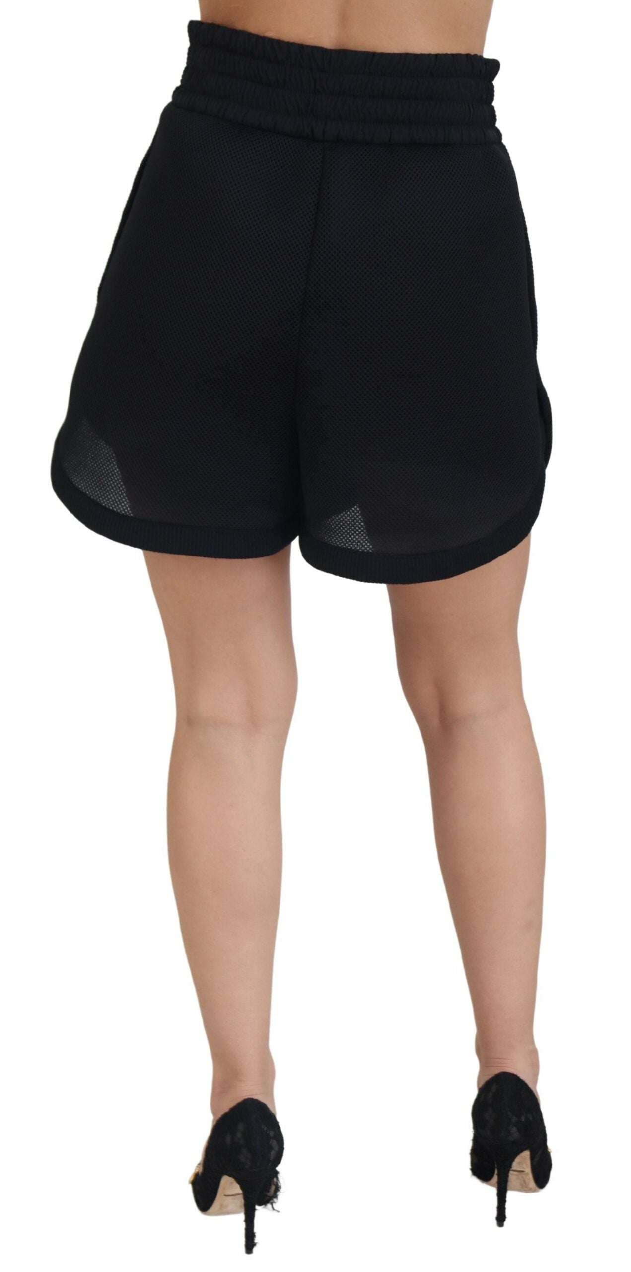 Black Perforated Polyester Bermuda Shorts