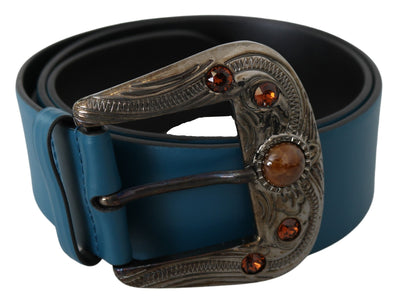 Blue Leather Orange Crystal Baroque Buckle Belt