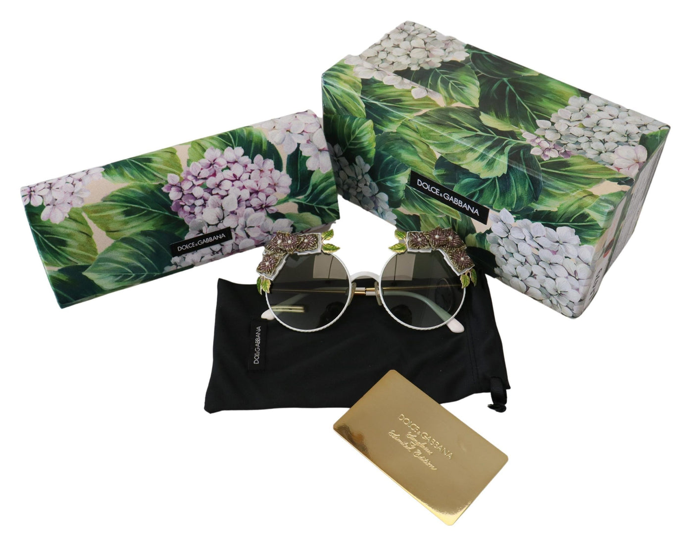 Gold Floral Embellished Metal Frame Round DG2186 Sunglasses