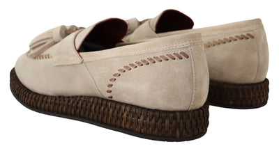 Cream Suede Leather Casual Espadrille Shoes