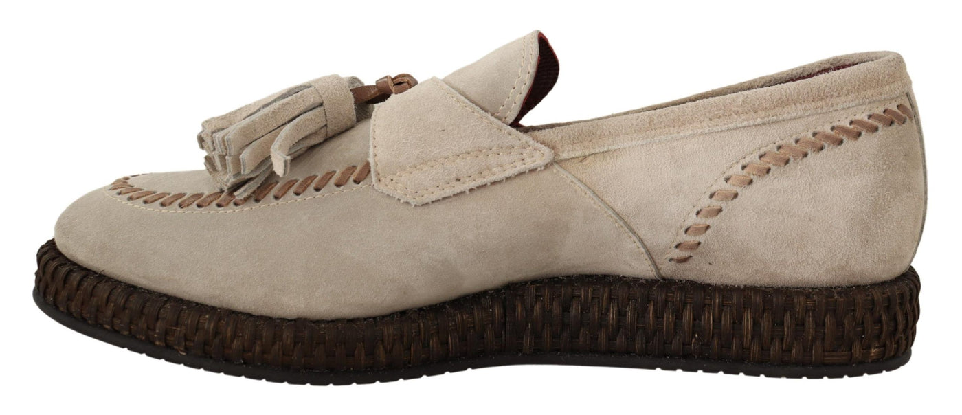 Cream Suede Leather Casual Espadrille Shoes