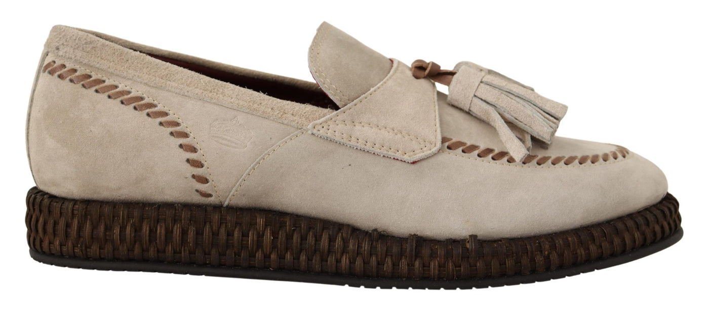 Cream Suede Leather Casual Espadrille Shoes