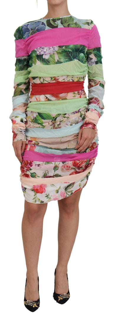 Multicolor Silk Floral Bodycon Sheath Dress