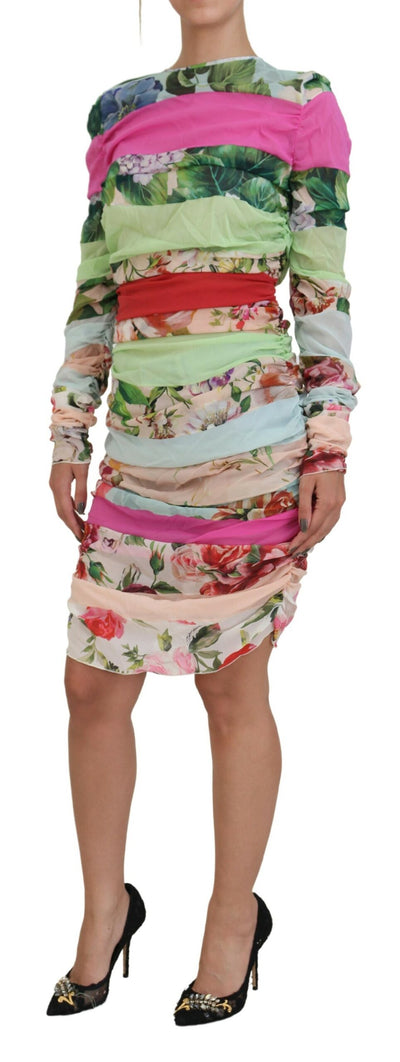 Multicolor Silk Floral Bodycon Sheath Dress