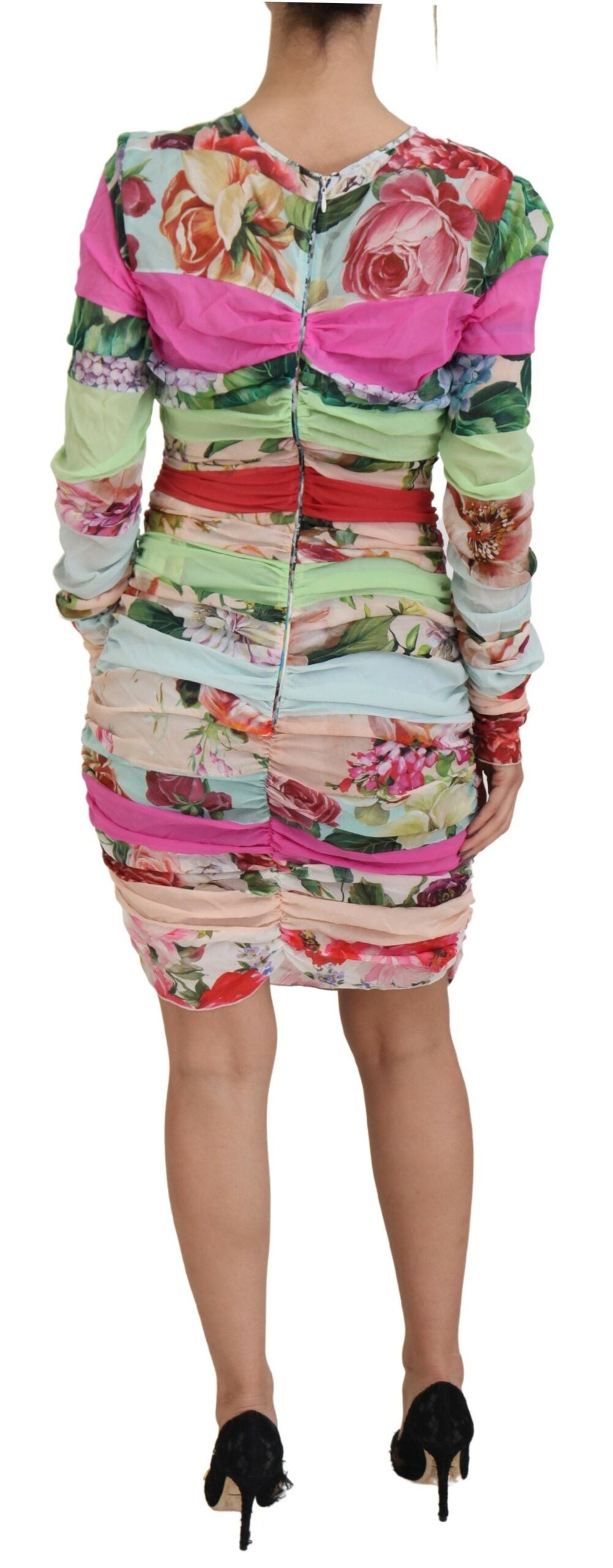 Multicolor Silk Floral Bodycon Sheath Dress