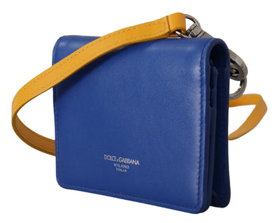 Blue Calf Leather Shoulder Strap Card Holder Wallet